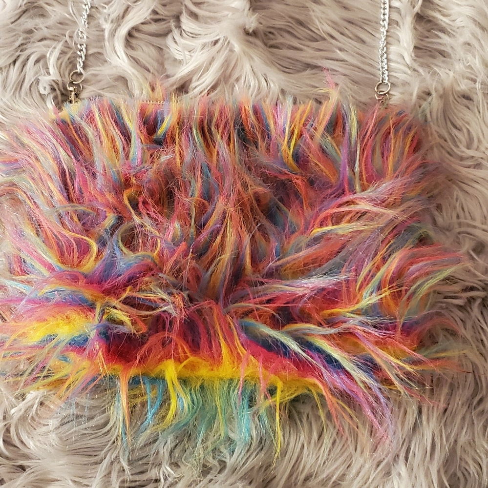 DOLLS KILL Rainbow Fur Crossbody Bag